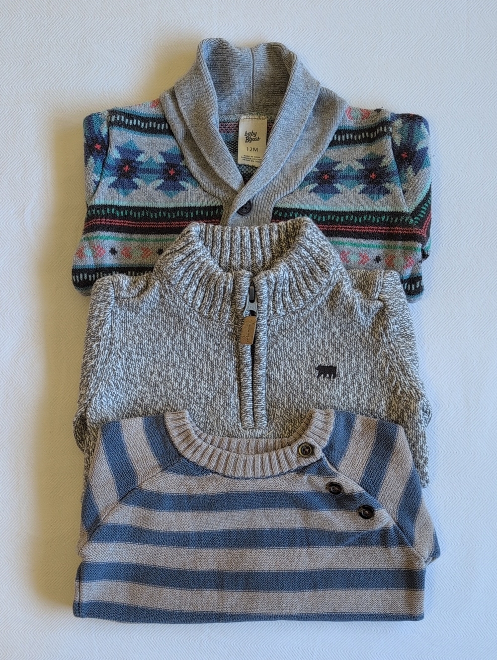 BABY B'GOSH & CARTER'S | 3 Pack Cotton Knit Sweater Bundle Lot Fair Isle | 12M